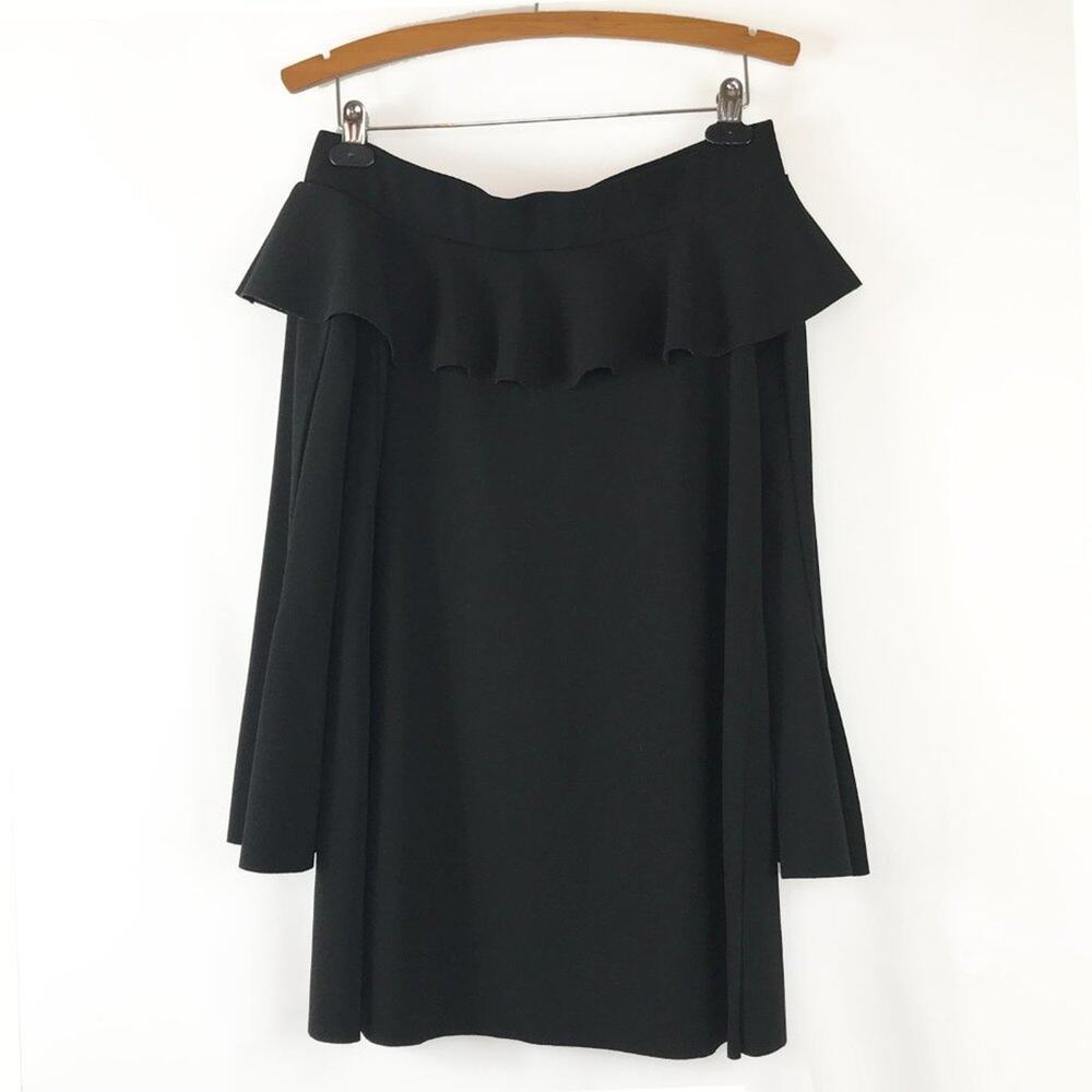 Zara Black Bell Long Sleeve Flounce Off The Shoulder Mini Dress Womens Sz S - Picture 2 of 9
